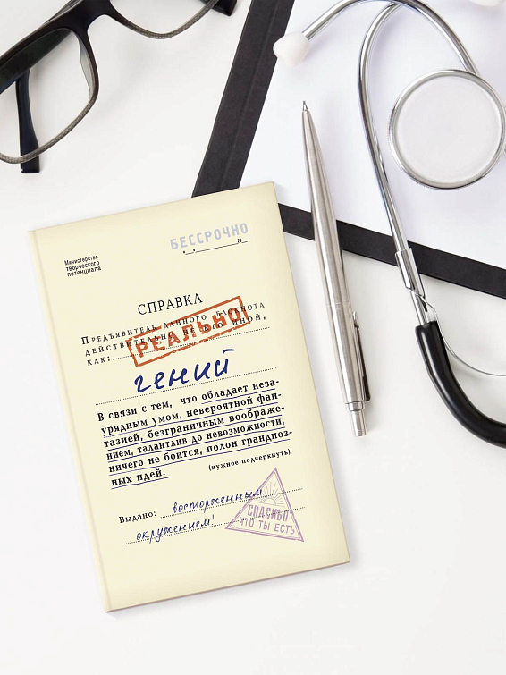 Записная книжка Справка ГЕНИЙ Для настоящих, клинических гениев. Для патологичес... Записная книжка Справка ГЕНИЙ