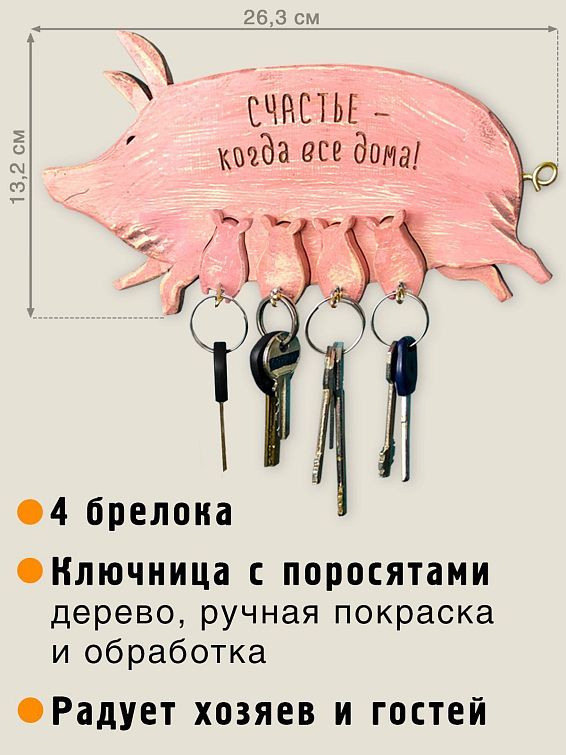 Ключница Свинка с поросятами Счастливая для самых дружных, гостеприимных, хлебосольных и в...
