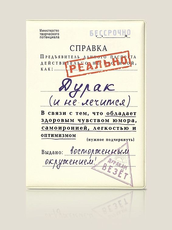 Обложка на паспорт Справка Дурак (и не лечится)